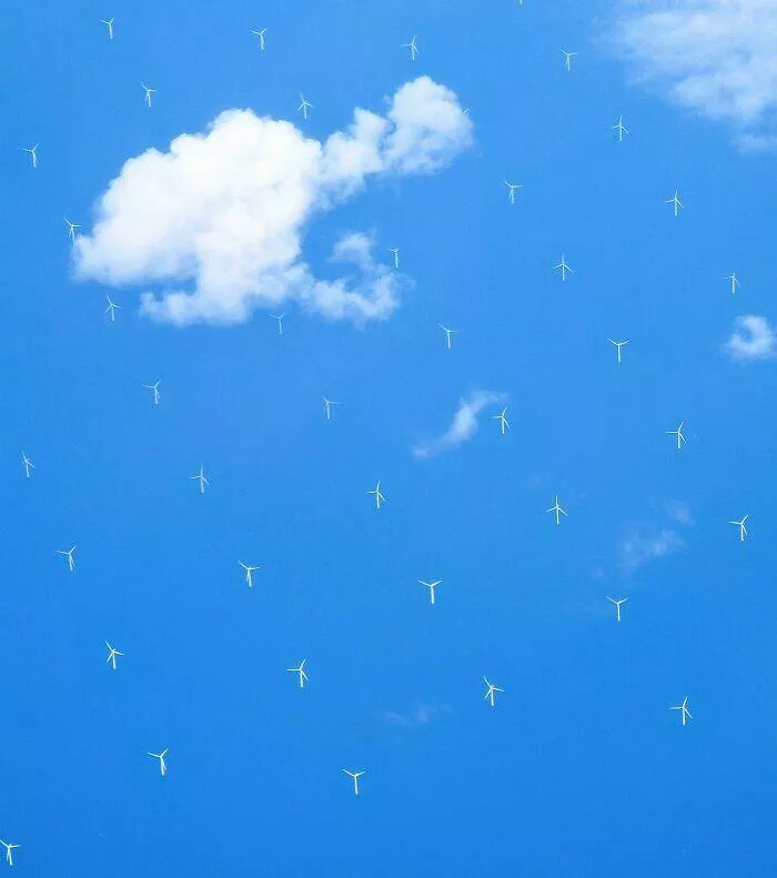 Unbelievable coincidences question reality - #25 Wind turbines from my plane look like they are floating in the sky
