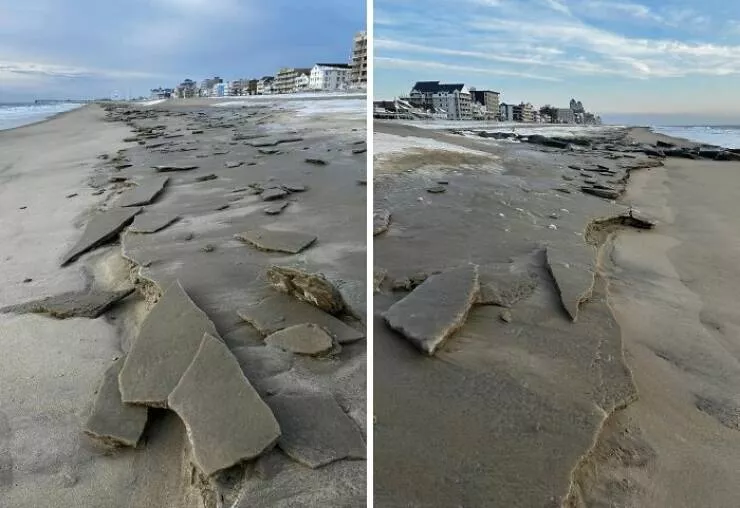 Decouvertes surprenantes sur la plage - #14 Des dalles de sable gelées sur la plage d'Ocean City