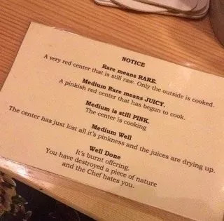 Useful guides for random everyday stuff - #17 A restaurant guide to how you want your steak cooked