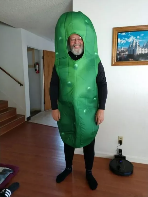 Every parent is a part time comedian - #8 My dad, Rick, wearing a pickle costume for Halloween