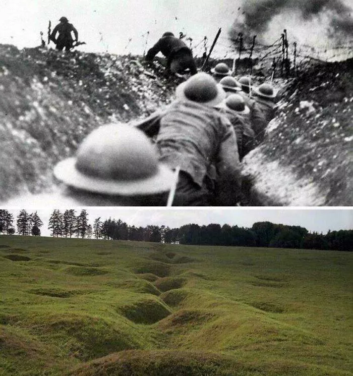 Photos et faits qui changent la perspective - #18 Les tranchées de la Première Guerre mondiale avant et après Photos et faits qui changent la perspective - #18 Les tranchées de la Première Guerre mondiale avant et après
